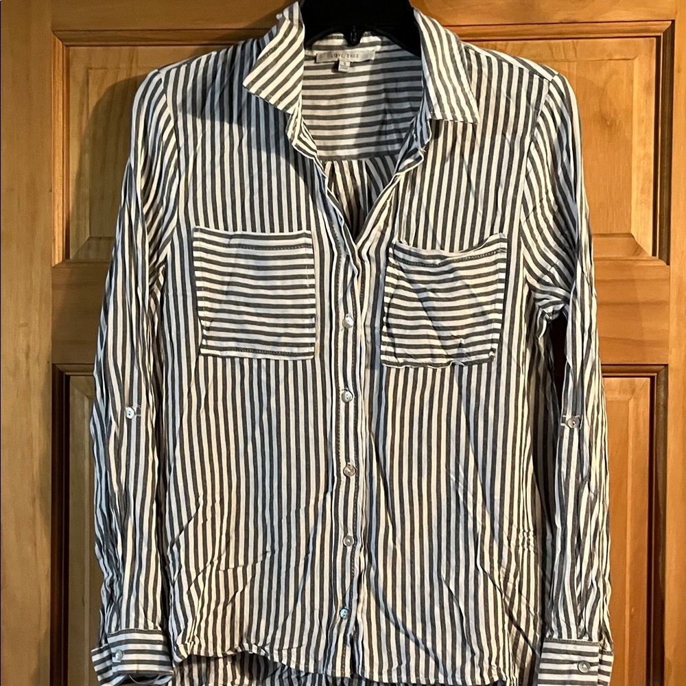 Love Tree Black and White Striped Button Down Shirt